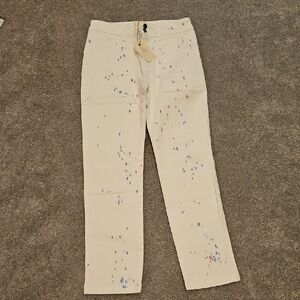310 Easel Cream Pants with Blue and Pink Paint Splatter